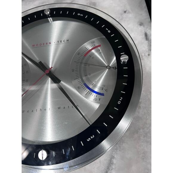 Modern Tech Wall Clock Weather Station Temp Humidity Brushed Aluminum 12” - Picture 5 of 10